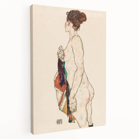Expressive Art Deco Wall Art - Female Nude with Bold Colors Illustration