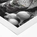 Art deco poster featuring an array of colorful food dishes on a rolled canvas, ideal for dining room wall art.