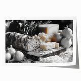 Extra large rolled print featuring an array of colorful food dishes, ideal for dining room wall art.