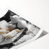 Extra large rolled print featuring line art flowers in black and white, ideal for large living room wall art.