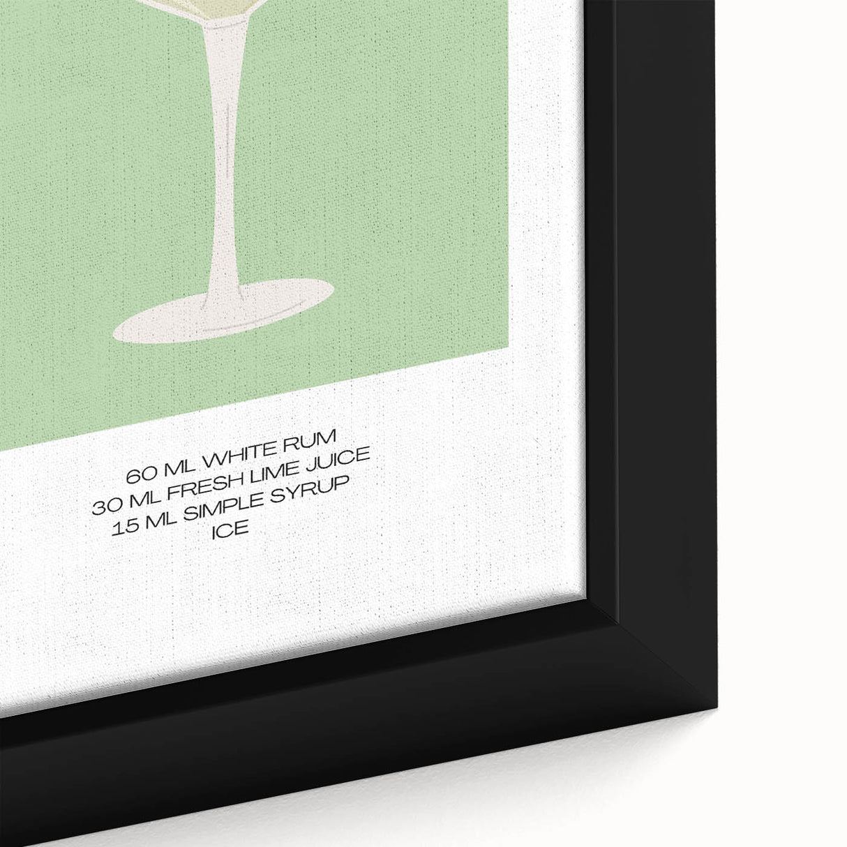 Black wall art featuring a close-up view of colorful, textured food and drinks on a framed canvas.