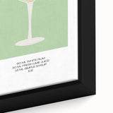 Black wall art featuring a close-up view of colorful, textured food and drinks on a framed canvas.