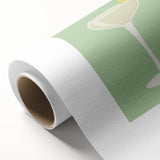 Art deco poster featuring a stylized food and drink motif in bold colors on rolled canvas, suitable for dining room decor.