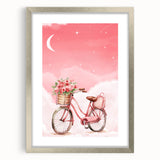 Girls Bedroom Art – Dreamy Bicycle and Roses Watercolor Print