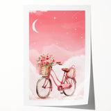 Girls Bedroom Art – Dreamy Bicycle and Roses Watercolor Print