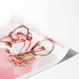 Girls Bedroom Art – Dreamy Bicycle and Roses Watercolor Print