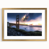 Elegant gold landscape bridge frame showcasing a matted artwork, ideal for enhancing home decor with a modern touch. The frame's intricate details and gold finish add sophistication, making it perfect for art lovers and stylish interior designs.