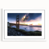 Elegant landscape bridge frame with a white mat, showcasing a serene nature scene. Ideal for home decor, enhancing any living space with its modern aesthetic.