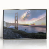 Framed acrylic artwork of a contemporary landscape bridge design, featuring silver accents and a sleek finish, ideal for modern home decor or office spaces.