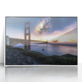 Framed acrylic artwork showcasing a serene landscape bridge scene, featuring vivid colors and intricate details, perfect for enhancing home decor or office spaces.