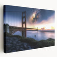 Stretched canvas artwork showcasing a landscape view of a picturesque bridge over a serene waterway, emphasizing vibrant colors and intricate details. Ideal for home decor enthusiasts seeking nature-inspired art.