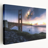Stretched canvas artwork showcasing a landscape view of a picturesque bridge over a serene waterway, emphasizing vibrant colors and intricate details. Ideal for home decor enthusiasts seeking nature-inspired art.