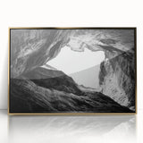 Framed acrylic artwork showcasing a stunning landscape of canyons with golden accents, perfect for adding elegance to any home decor. Ideal for nature art lovers.