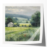 Landscape wall art print showcasing a serene countryside scene with rolling hills and vibrant greenery, presented in a glossy finish for elegant display.