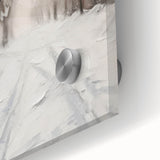 Close-up of a vibrant acrylic landscape artwork displayed on glossy glass, showcasing rich colors and intricate details, ideal for modern home decor.