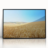 Framed acrylic landscape artwork showcasing a serene countryside scene with vibrant colors and intricate details, set in a sleek black frame ideal for home decor.