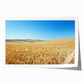 Rolling countryside landscape print showcasing vibrant green fields under a clear blue sky, elegantly packaged in a protective cardboard tube for easy transport.