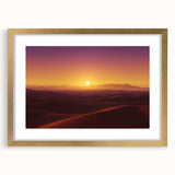 Framed desert landscape artwork featuring a gold mat, showcasing warm tones and intricate details, perfect for enhancing modern home decor.
