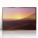Framed acrylic artwork showcasing a vibrant desert landscape in gold tones, perfect for home decor, with a sleek modern design and elegant finish.