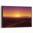 Framed canvas artwork showcasing a desert landscape in warm tones, with a sleek black frame, perfect for modern home decor. Ideal for adding a serene touch to any interior.