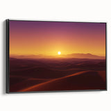 Framed canvas artwork showcasing a desert landscape in warm tones, with a sleek black frame, perfect for modern home decor. Ideal for adding a serene touch to any interior.