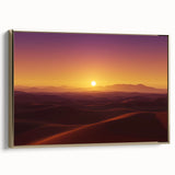 Framed canvas art depicting a vibrant desert landscape with golden accents, showcasing a serene scene of sand dunes and a clear blue sky, perfect for home decor.