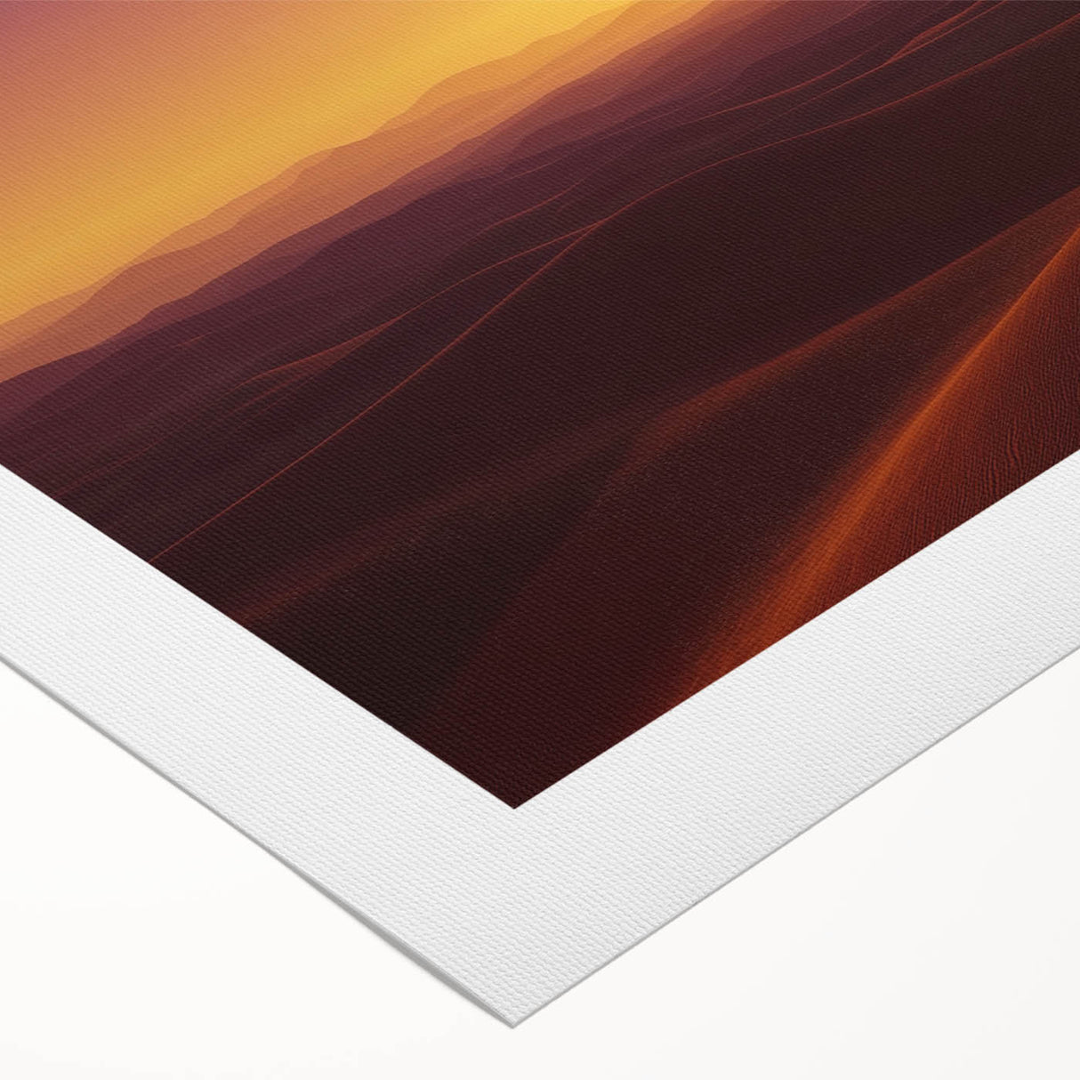 Desert landscape rolled canvas artwork showcasing warm hues of orange and yellow with textured details, elegantly packaged in a protective cardboard tube for easy transport.