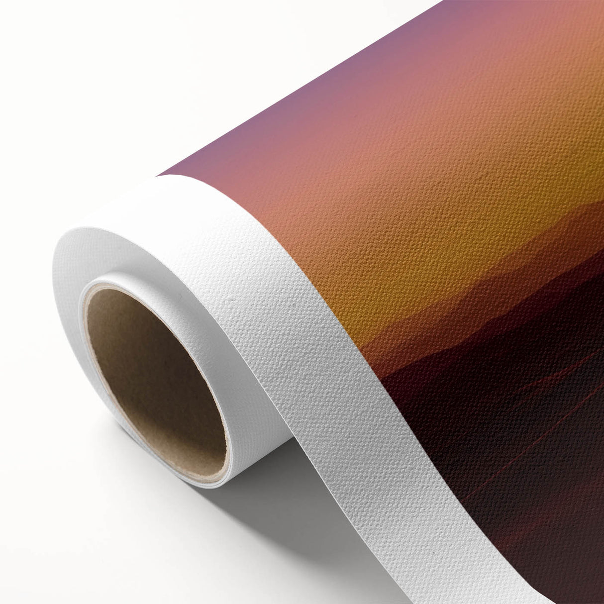 Vibrant desert landscape rolled canvas showcasing warm hues of orange and yellow, featuring textured details and packaged securely in a protective tube for shipping.