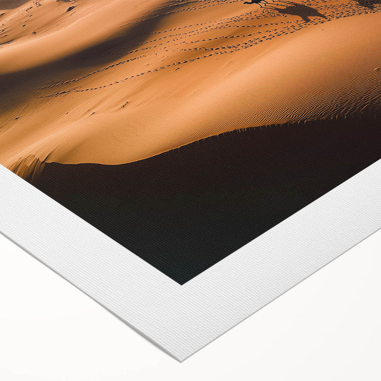 Stunning rolled canvas artwork depicting serene desert dunes at sunset, showcasing warm sandy tones and subtle textures, perfect for home decoration.