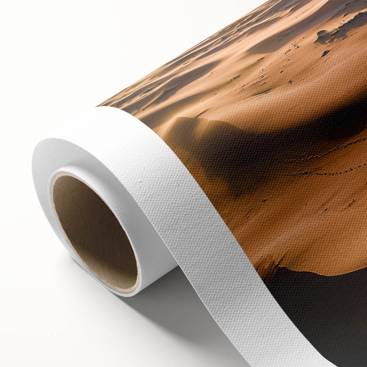 Desert landscape rolled canvas art showcasing vibrant golden dunes under a clear blue sky, perfect for adding warmth and texture to any living space.