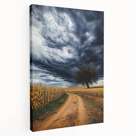Stretched canvas artwork depicting a serene landscape of fields, featuring vibrant greens and golden hues, ideal for home decor. Perfect for nature lovers and art enthusiasts.