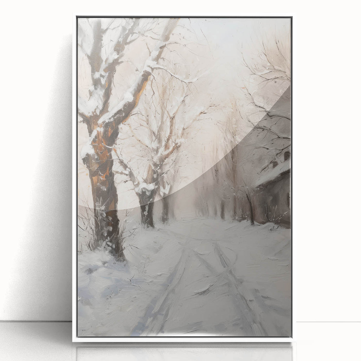 Framed acrylic landscape artwork in white frame, showcasing vibrant colors and intricate details, perfect for modern home decor. Ideal for enhancing living spaces.