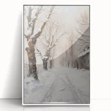 Framed acrylic landscape artwork in white frame, showcasing vibrant colors and intricate details, perfect for modern home decor. Ideal for enhancing living spaces.