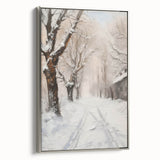 Framed landscape canvas art showcasing a serene mountain view with vibrant colors and a sleek silver frame, perfect for modern home decor.