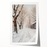 Rolled print of a serene landscape artwork featuring vibrant trees and a tranquil river, beautifully packaged in a protective cardboard tube. Perfect for home decor.