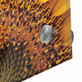 Large abstract floral print in vibrant colors on acrylic glass, ideal for dining room art in a mid-century modernist style.