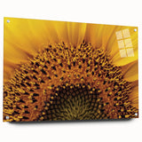 Close-up of a large abstract floral design in vibrant colors on acrylic glass, suitable for bedroom or dining room decor.