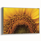 Framed canvas featuring a vintage landscape painting with colorful flowers against a black background.