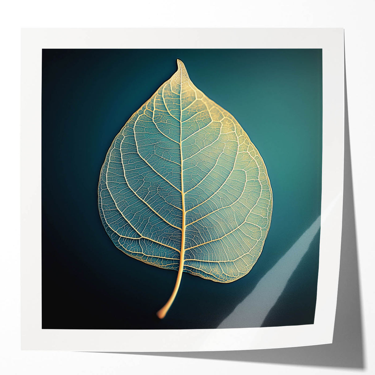 Close-up image of green leaves on glossy photo print, ideal for art wall dining room or classy bathroom decor.