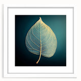 Abstract art print featuring close-up of green leaves, framed in white, ideal for bedroom or dining room decor.