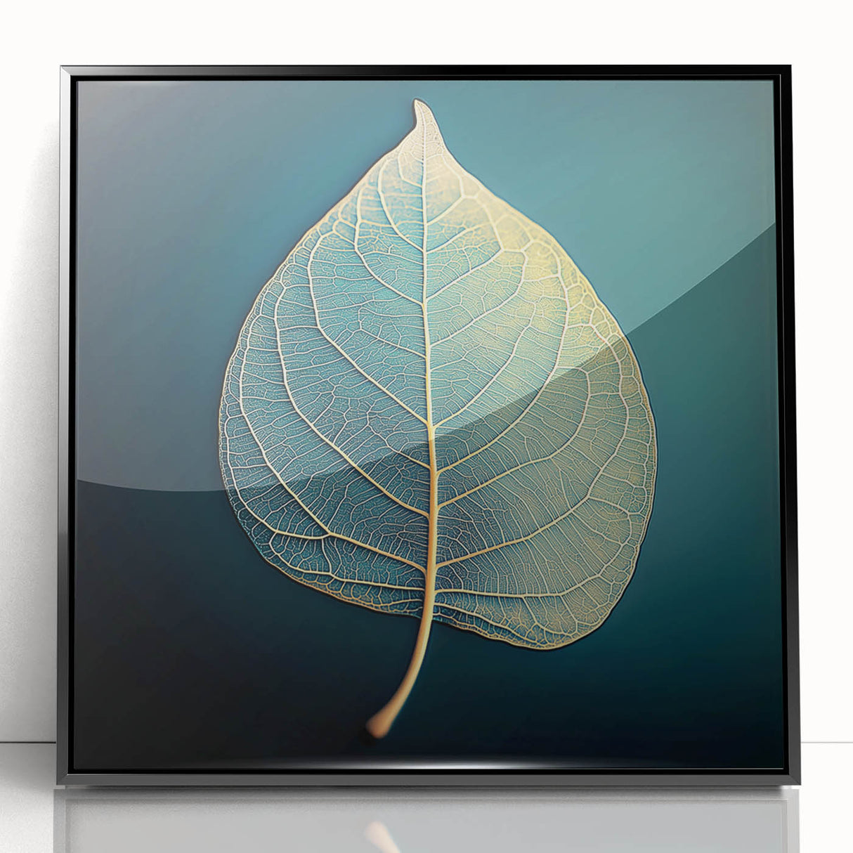 Large abstract wall art featuring close-up leaves in shades of green and brown on a framed acrylic.