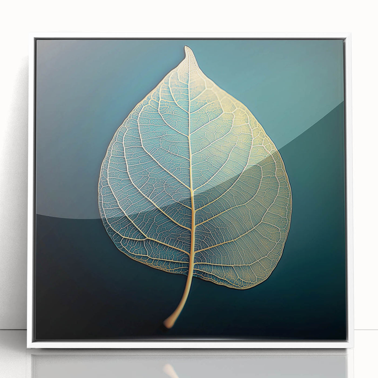 Art deco poster of close-up green leaves on a white acrylic frame, suitable for modern nursery wall decor.
