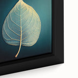 Close-up of textured leaves in black, framed canvas, ideal for living room decor.