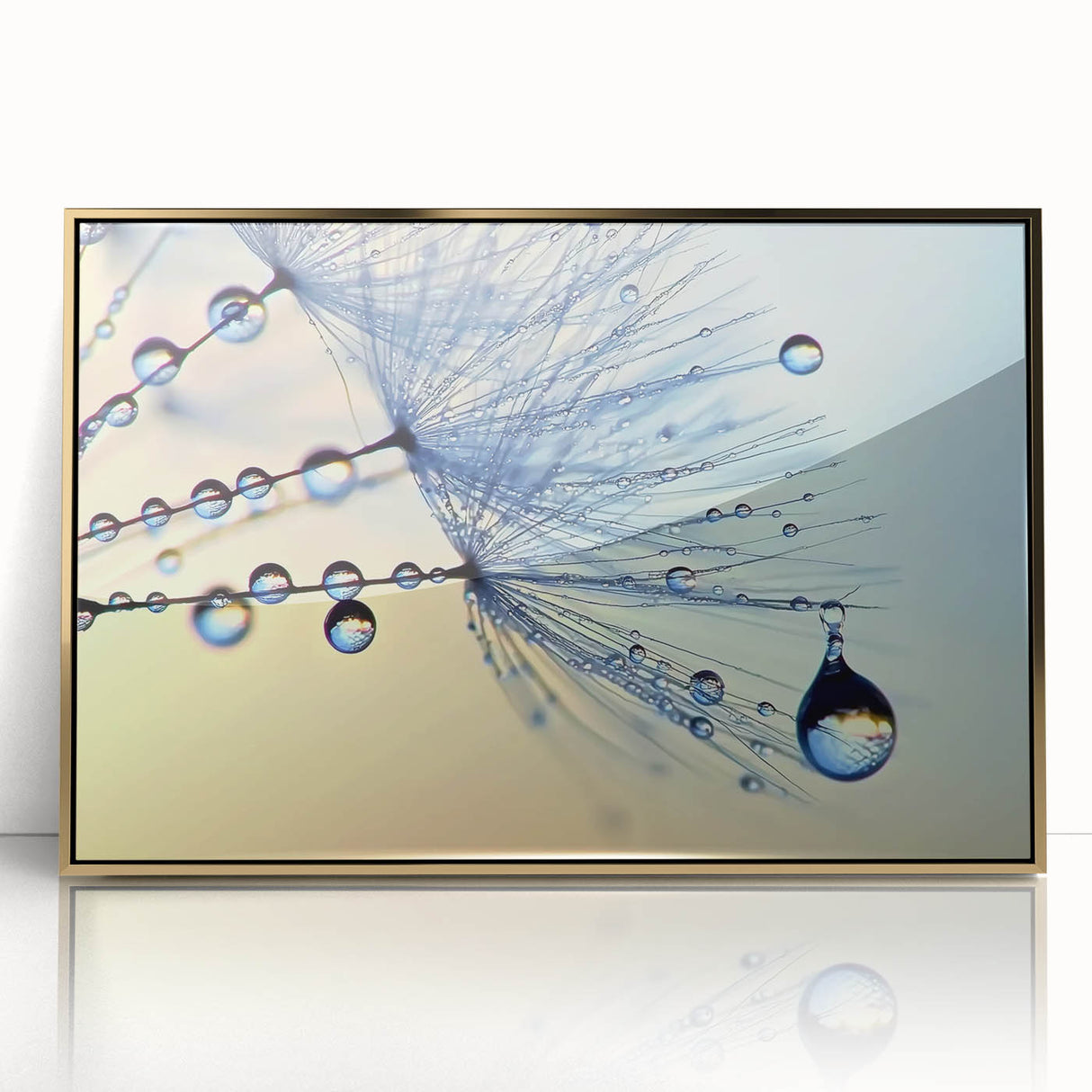 Close-up water ripple image in gold frame, acrylic print, mid-century modernist style, suitable for modern art wall decor.