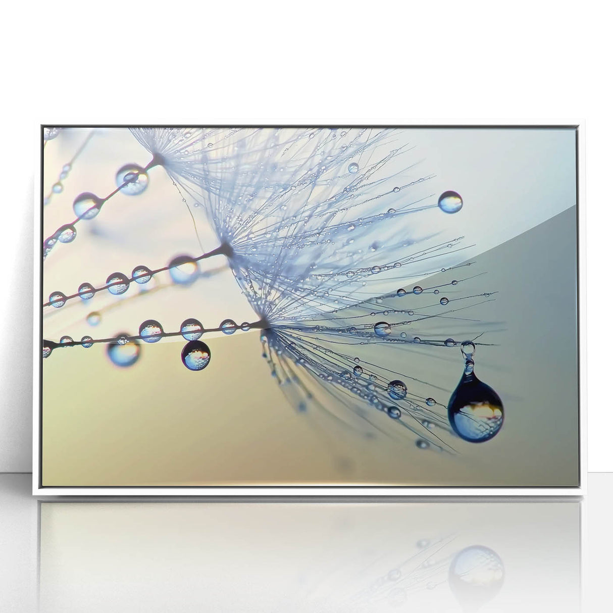Framed acrylic print of a close-up water texture in shades of blue and white, ideal for modern art wall decor in a nursery.