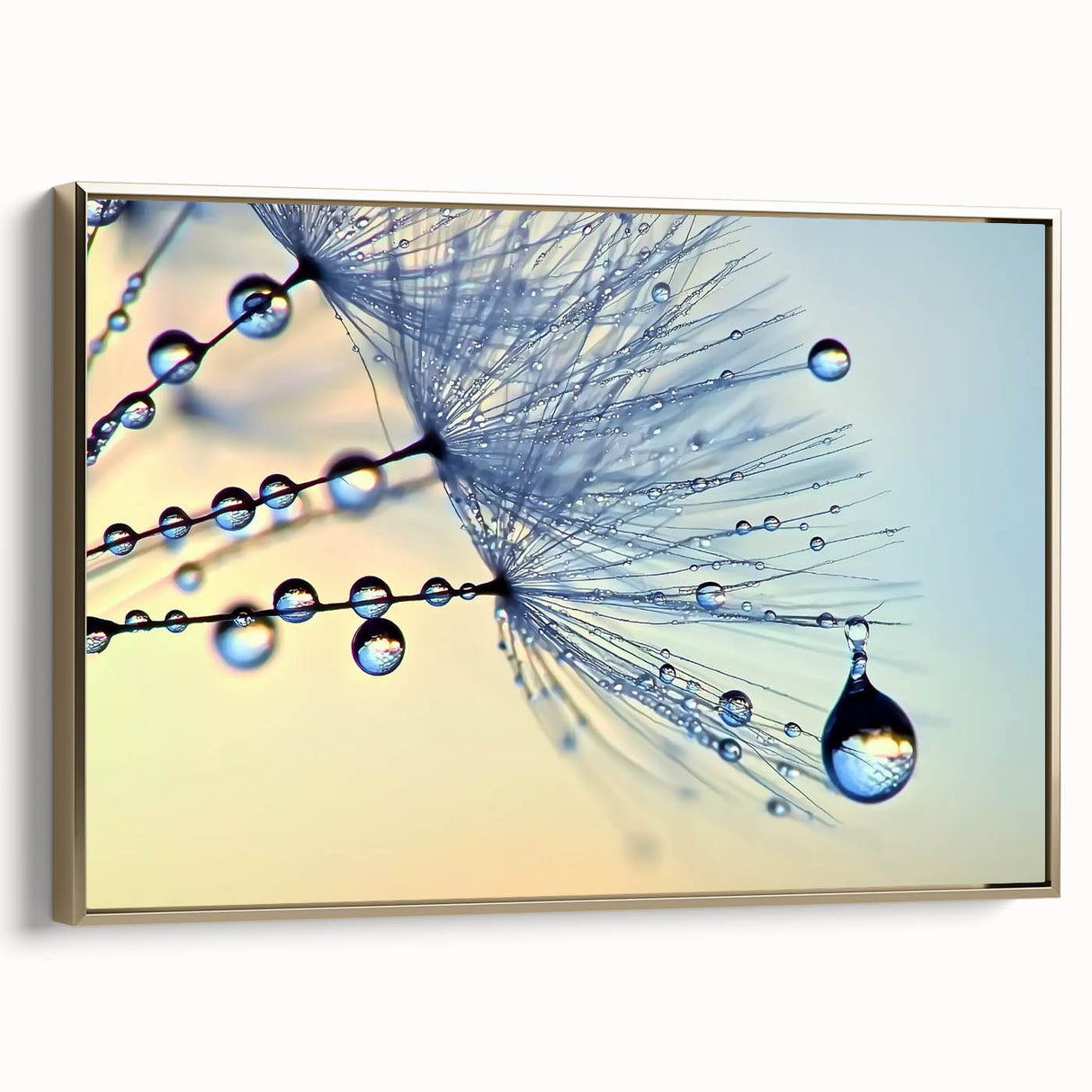 Framed canvas featuring a close-up landscape water scene in muted gold and black tones, ideal for bedroom wall art.