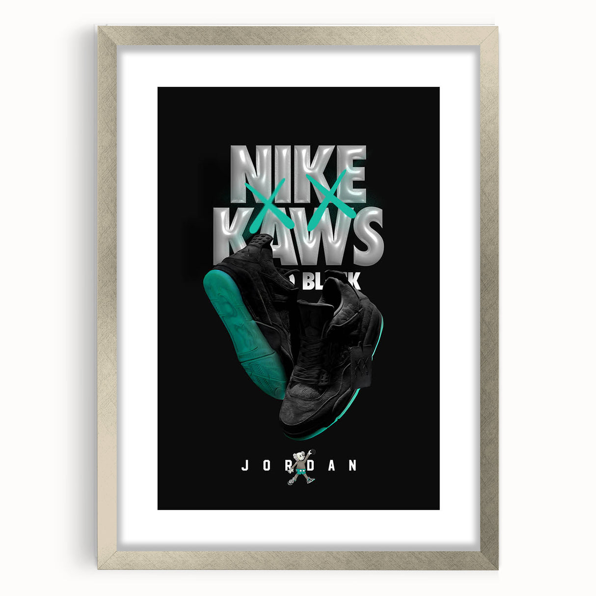 Nike x KAWS Black Jordan 4 Pop Art Wall Art – Bold Black & Teal Canvas