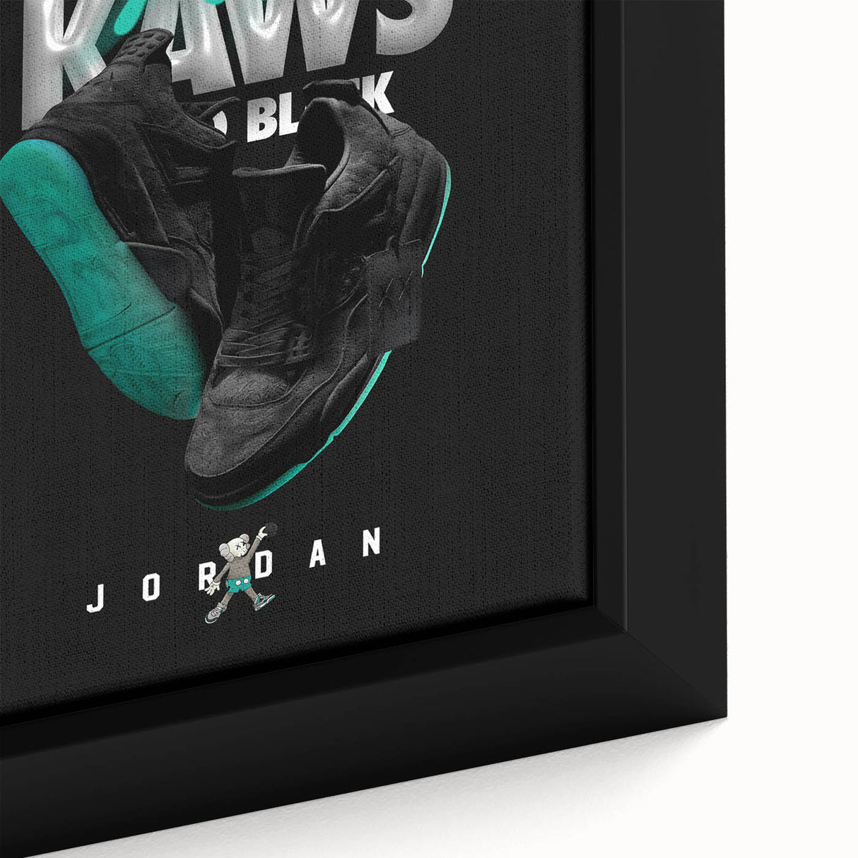 Nike x KAWS Black Jordan 4 Pop Art Wall Art – Bold Black & Teal Canvas