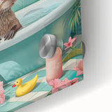 Bathroom Canvas Art - Playful Otter in Tropical Bathtub Scene