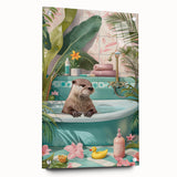 Bathroom Canvas Art - Playful Otter in Tropical Bathtub Scene